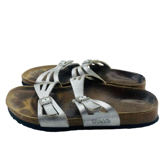 Birkenstock Birkis Size 40 US 9 Silver Moorea Granada Rhinestones Vegan 2 Strap - Picture 8 of 9